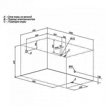 Акриловая ванна Aquanet Largo 120x70 205362 с к/с58 купить в интернет-магазине Sanbest