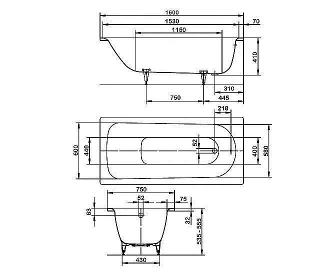 Ванна стальная Kaldewei Saniform Plus 372-1 160х75 112530003001 Antislip Perl-Effekt белый купить в интернет-магазине Sanbest