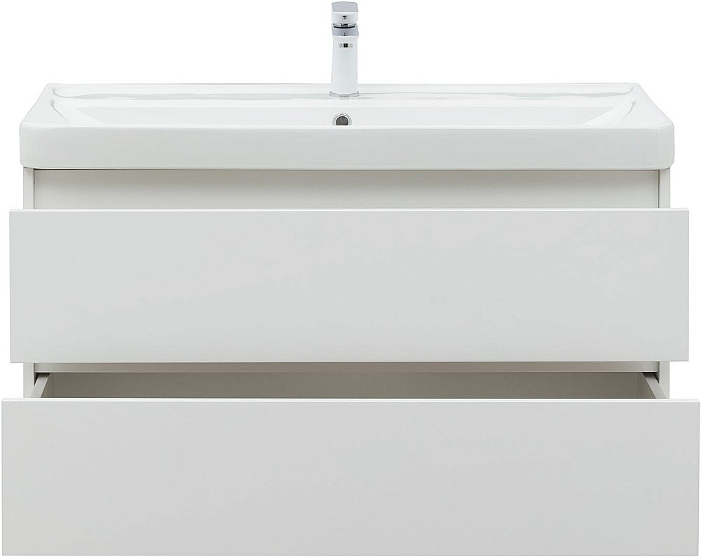 Тумба с раковиной Aquanet Вега 100 белый глянец для ванной в интернет-магазине Sanbest