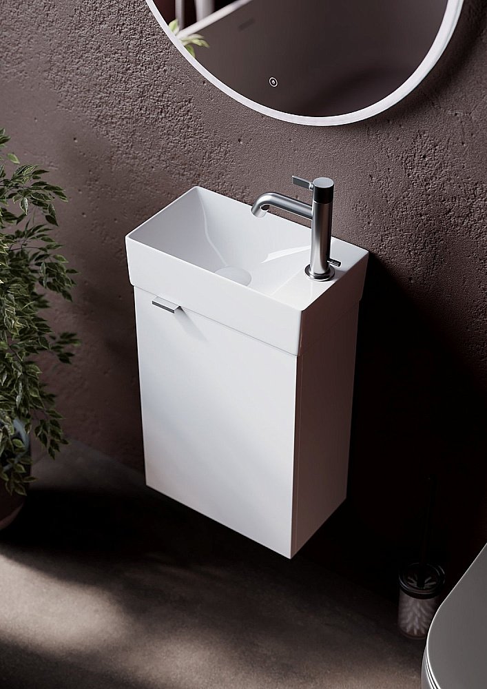 Тумба с раковиной Sancos Mini  MN35W белый глянец для ванной в интернет-магазине Sanbest