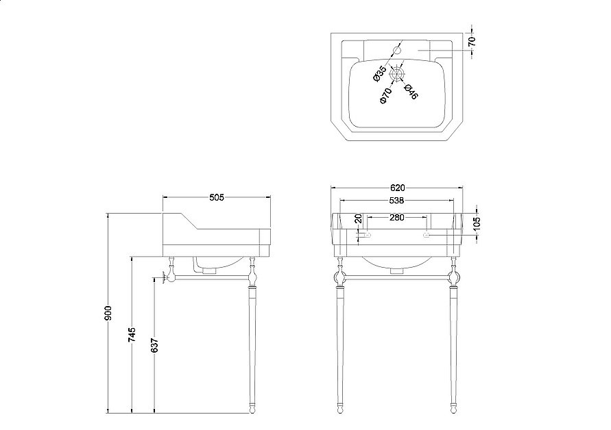 Консоль с раковиной Burlington Edwardian B5 3TH для ванной в интернет-магазине сантехники Sanbest