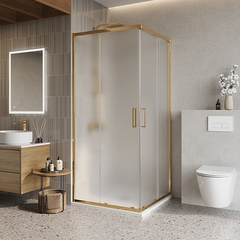 Душевой уголок BelBagno Luce A-2-90-P-ORO 90x90 стекло рифленое/профиль золото купить в интернет-магазине Sanbest