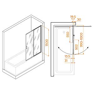 Шторка для ванны RGW Screens SC-40B 03114010-14 100 стекло прозрачное/профиль черный купить в интернет-магазине Sanbest