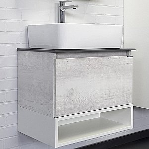 Тумба с раковиной Comforty Прага 60 00-00014536 (PZ-6068) светлое дерево/белая/столешница графит для ванной в интернет-магазине Sanbest