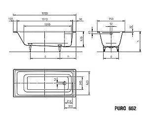 Ванна стальная Kaldewei Puro 652 170x75 256230003001 Antislip Perl-Effekt белый купить в интернет-магазине Sanbest