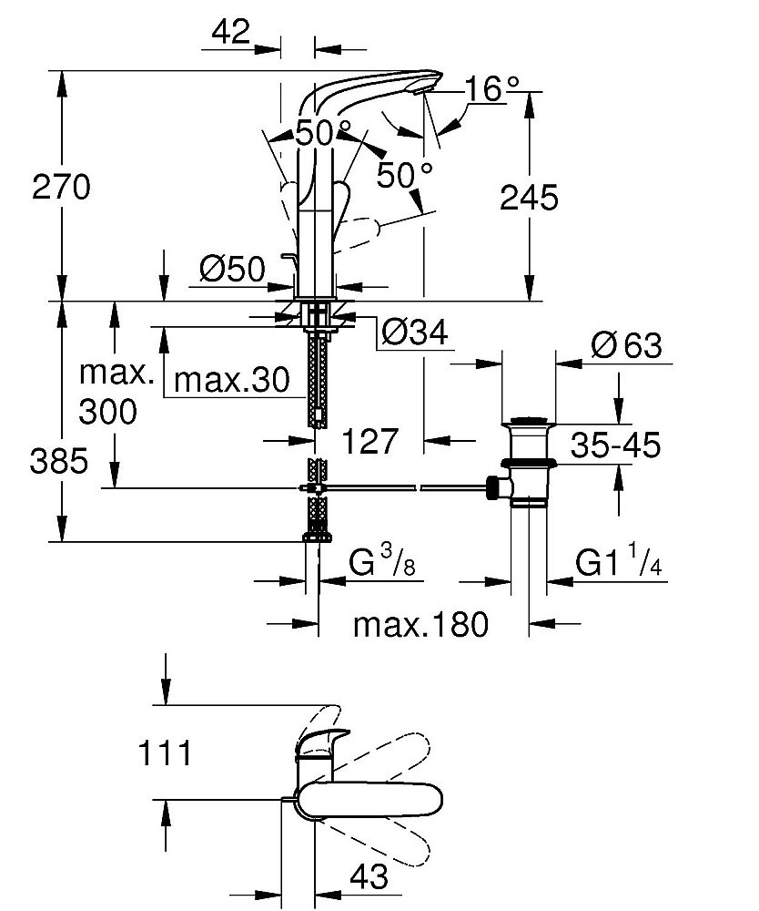 Смеситель для раковины Grohe Eurostyle 23718003 хром купить в интернет-магазине сантехники Sanbest