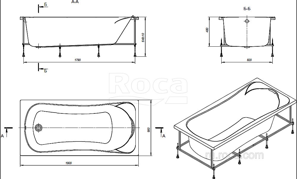 Ванна Roca BeCool ZRU9303020 190x90 купить в интернет-магазине Sanbest