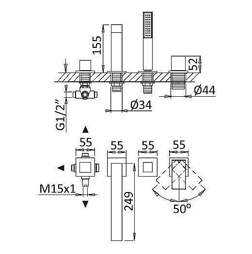 Смеситель для ванны Cezares PORTA-BVDM4-NOP черный матовый купить в интернет-магазине сантехники Sanbest