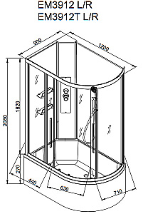 Душевая кабина AvaCan EM Серия EM3912 NT 120х90 без крыши прозрачная купить в интернет-магазине Sanbest