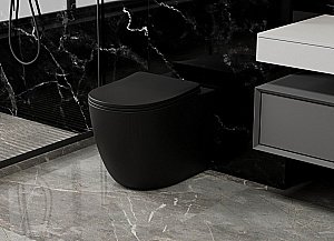 Унитаз напольный Abber Bequem AC1111TMB черный матовый, безободковый, с крышкой микролифт, слив-торнадо купить в интернет-магазине Sanbest