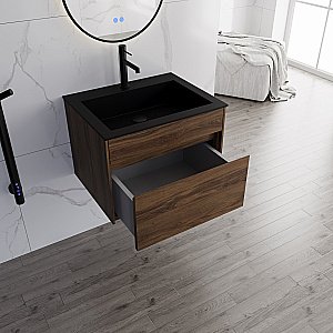 Тумба с раковиной Vincea Chiara 60 VMC-2C600CO/VCB-13600B тёмный дуб/раковина черная для ванной в интернет-магазине Sanbest