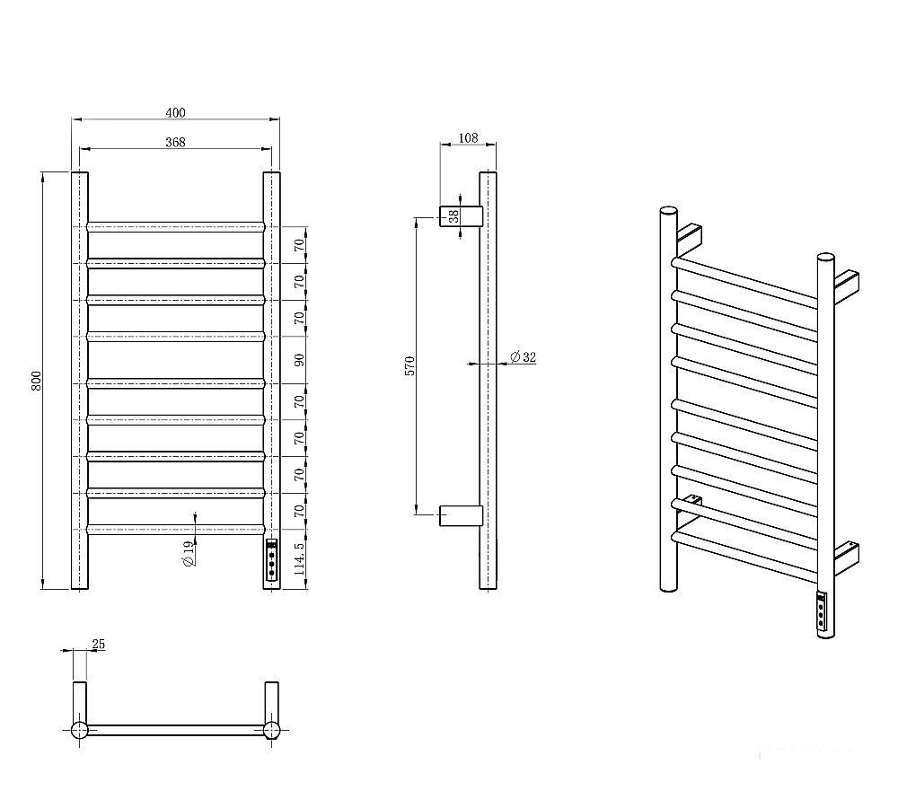 Полотенцесушитель электрический WONZON & WOGHAND BONN, Хром (WW-AL4094-CR) купить в интернет-магазине сантехники Sanbest