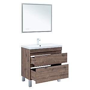 Тумба с раковиной Aquanet Нота New 90 344145+284114 дуб веллингтон табак для ванной в интернет-магазине Sanbest