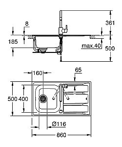 Кухонная мойка Grohe K400 31570SD0 нержавеющая сталь купить в интернет-магазине сантехники Sanbest