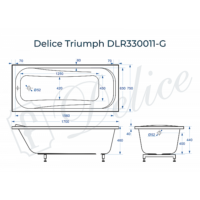 Ванна Delice Triumph DLR330011-G 170х75 белая купить в интернет-магазине Sanbest