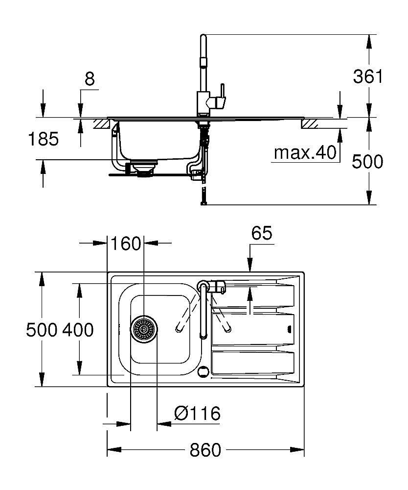 Кухонная мойка Grohe K400 31570SD0 нержавеющая сталь купить в интернет-магазине сантехники Sanbest