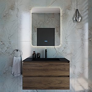 Тумба с раковиной Vincea Luka 80 VMC-2L800CO/VCB-13800B тёмный дуб/раковина черная для ванной в интернет-магазине Sanbest