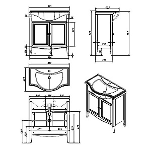 Тумба с раковиной Caprigo Lion 80 две двери, античный орех для ванной в интернет-магазине Sanbest