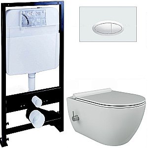 Унитаз Boheme Bianca 963-2-WM с инсталяцией и кнопкой 665-W белый матовый/белый, безободковый, с функцией биде купить в интернет-магазине Sanbest