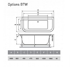Ванна акриловая Vayer Options BTW 180x85 купить в интернет-магазине Sanbest