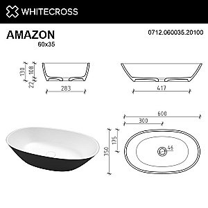 Раковина накладная WhiteCross Amazon 60 0712.060035.20100 черная матовая, белая матовая купить в интернет-магазине Sanbest