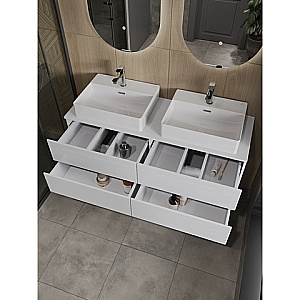 Тумба с раковиной Orange Otto 130 Ot-130TuMDF+B04-500W белая глянцевая для ванной в интернет-магазине Sanbest