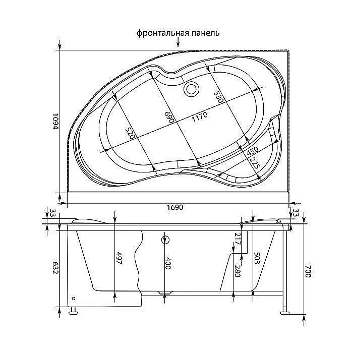 Ванна акриловая Aquanet Capri 170х110 с к/с купить в интернет-магазине Sanbest