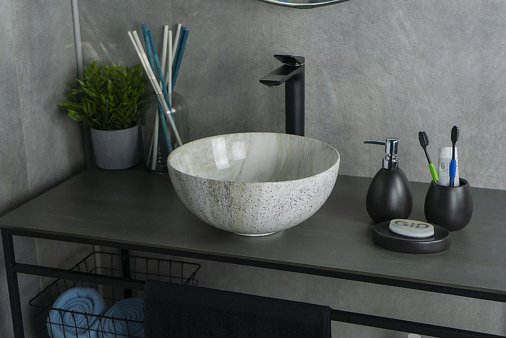 Раковина накладная Gid Esfera 32 Mnc487 54435 белая мрамор купить в интернет-магазине Sanbest