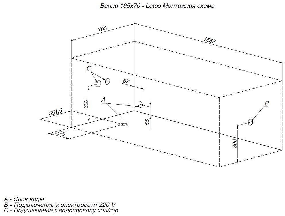 Акриловая ванна Aquanet LOTOS 165х70 330873 купить в интернет-магазине Sanbest