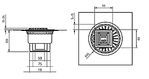 Душевой трап боковой Berges Zentrum Antik 15х15 090365 матовый хром купить в интернет-магазине Sanbest
