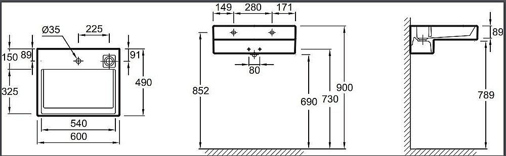 Раковина Jacob Delafon TERRACE 60 EXE9112-00 белая купить в интернет-магазине Sanbest