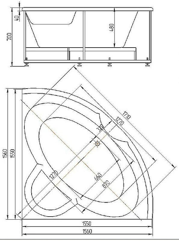 Ванна Aquatek Поларис-2 155х155 POL2-0000041 белая купить в интернет-магазине Sanbest