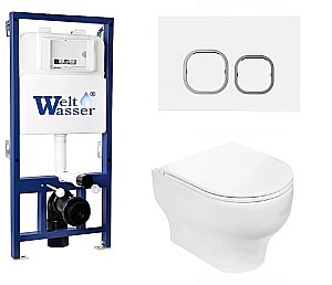 Унитаз с инсталляцией WeltWasser BAMBERG 525+ERLENBACH 004 GL-WT+BAMBERG WT белый/кнопка белая, безободковый, с крышкой микролифт купить в интернет-магазине Sanbest