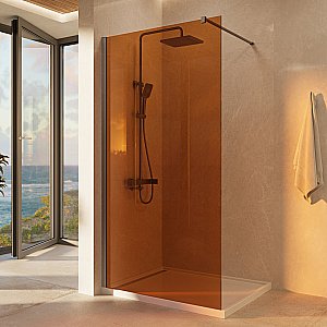 Душевая перегородка Vincea Walk-In VSW-1H900GSGM 90 профиль вороненая сталь/стекло янтарь купить в интернет-магазине Sanbest