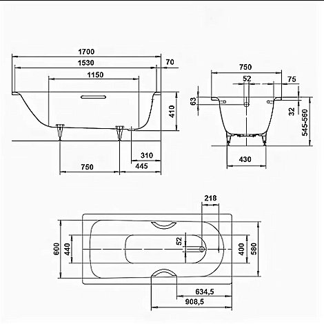 Ванна стальная Kaldewei Saniform Plus 373-1 170x75 112630003001 Antislip Perl-Effekt белый купить в интернет-магазине Sanbest