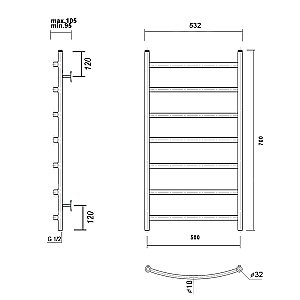 Полотенцесушитель водяной Domoterm Калипсо П7 500x700 золото купить в интернет-магазине сантехники Sanbest
