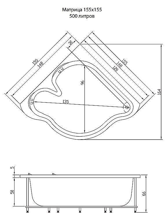 Акриловая ванна Aquatika Матрица Standart 155х155 купить в интернет-магазине Sanbest