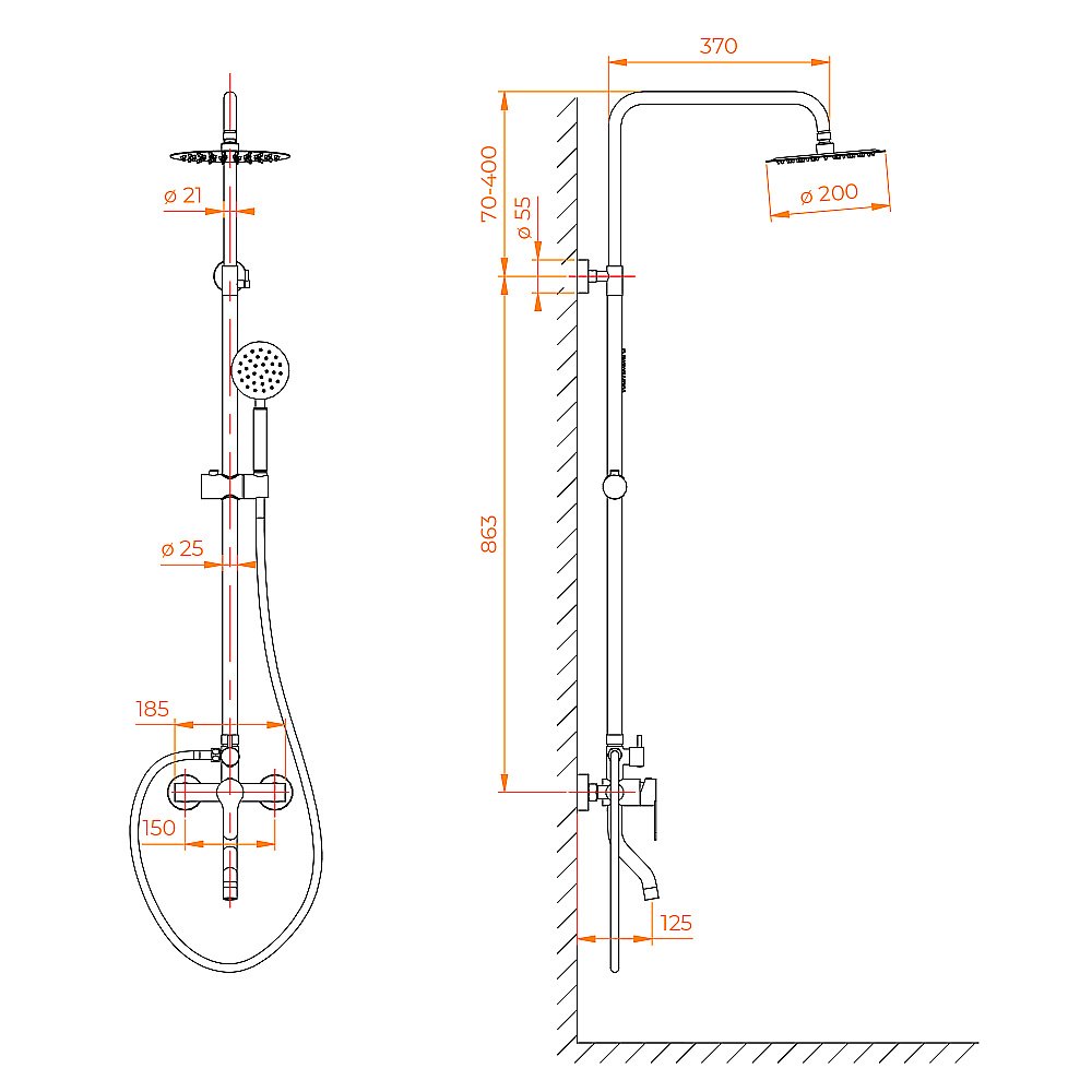 Душевая система RGW Shower Panels SP-24-B Черный купить в интернет-магазине сантехники Sanbest