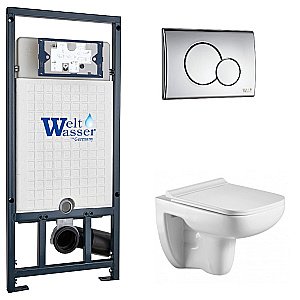 Унитаз подвесной WeltWasser MARBERG 507 + KEHLBACH 004 GL-WT + MAR 507 RD белый глянцевый, безободковый, с крышкой микролифт, с инсталляцией и кнопкой хром купить в интернет-магазине Sanbest