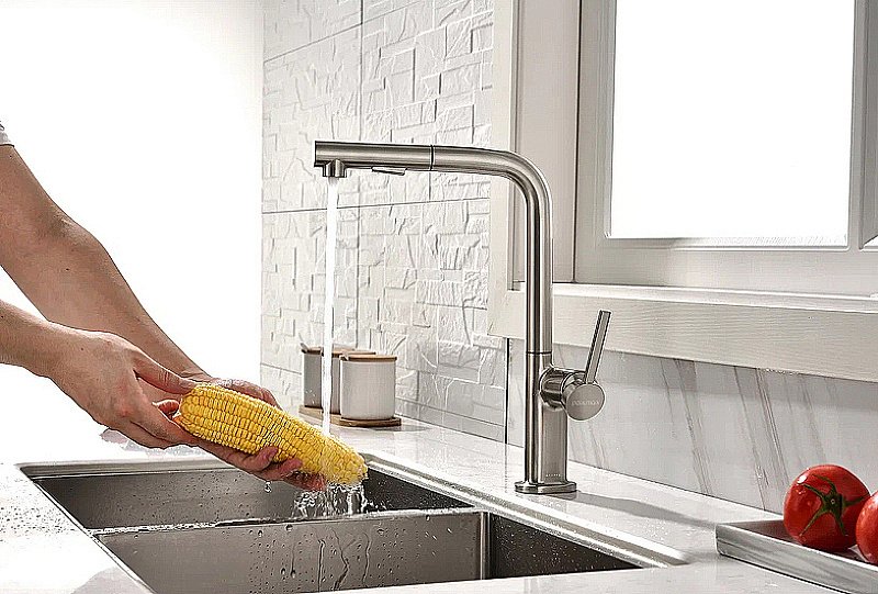 Смеситель для кухни Paulmark Neo Ne214419-BS  брашированная сталь купить в интернет-магазине сантехники Sanbest