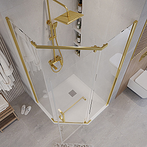 Душевой уголок Grossman Pragma 90х90 302.K33.03.9090.32.00 стекло прозрачное/профиль золото брашированное купить в интернет-магазине Sanbest