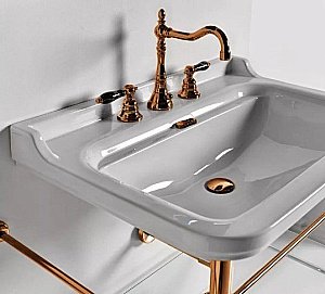 Раковина на пьедестале Kerasan Waldorf 60 417001bi+4140K1bi/br*3 белая, заглушка бронза купить в интернет-магазине Sanbest