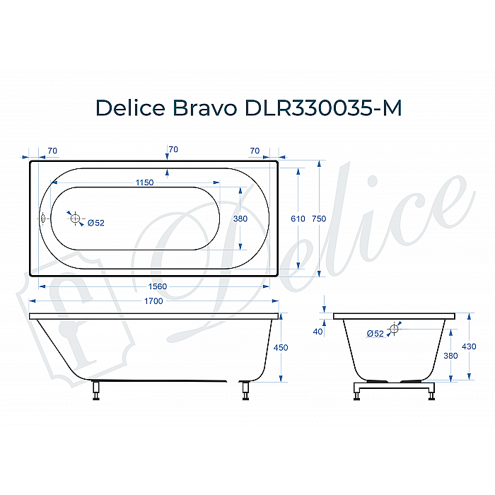 Ванна Delice Bravo DLR330038-M 180х75 белая матовая купить в интернет-магазине Sanbest