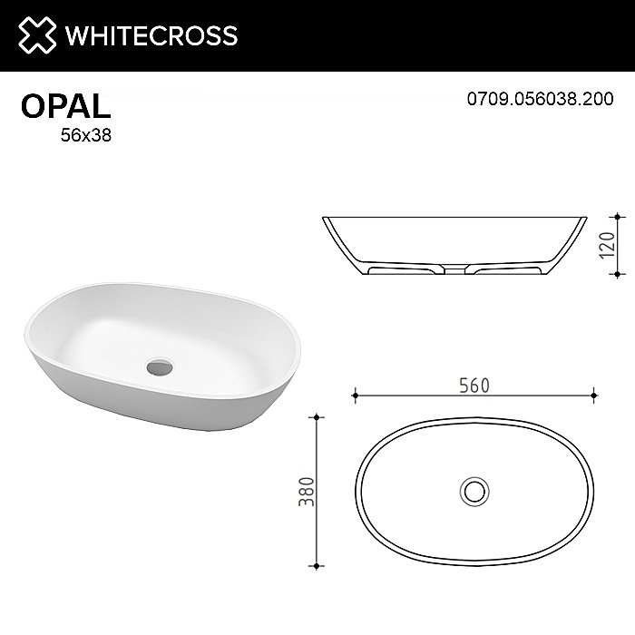 Раковина накладная WhiteCross OPAL 56 0709.056038.200 белая матовая купить в интернет-магазине Sanbest