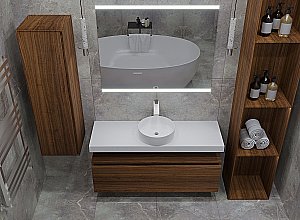 Тумба с раковиной и столешницей Armadi Art Flat 140 темный дуб для ванной в интернет-магазине Sanbest