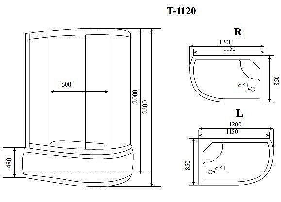 Душевая кабина Timo Standart T-6620 Black Правая купить в интернет-магазине Sanbest