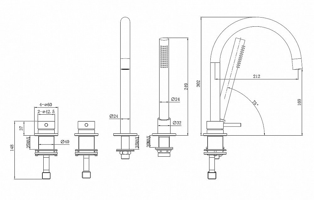 Смеситель для ванны Abber Wasser Kreis 316 AF8113BG брашированное золото купить в интернет-магазине сантехники Sanbest