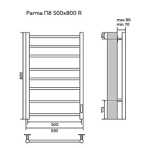 Полотенцесушитель электрический Azario Parma 500/800 AZ83904G графит купить в интернет-магазине сантехники Sanbest