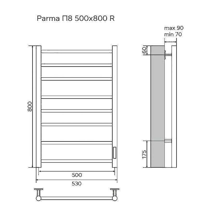 Полотенцесушитель электрический Azario Parma 500/800 AZ83904G графит купить в интернет-магазине сантехники Sanbest