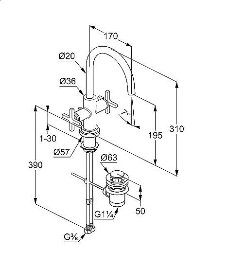 Смеситель для раковины Kludi Nova Fonte Classic 201180520 хром купить в интернет-магазине сантехники Sanbest